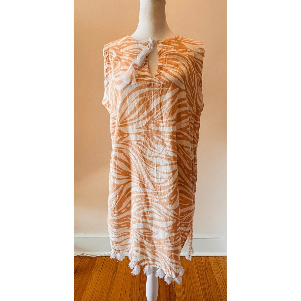 NWT Rachel Zoe Zebra Print Tassel Beige Orange Tunic Dress Small S Oversize‎